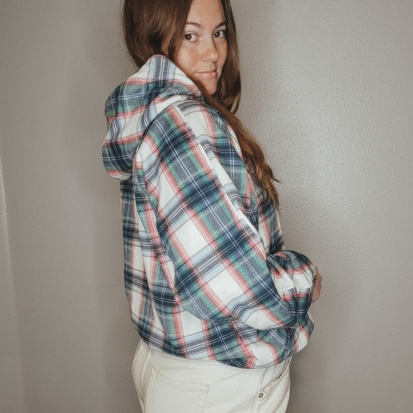 Vintage Tops - Vintage Plaid Hooded Sweatshirt